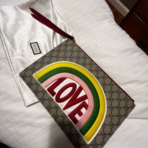 Calfskin Gigi supreme monogram Embroidered Rainbow loves zip pouch red envelope